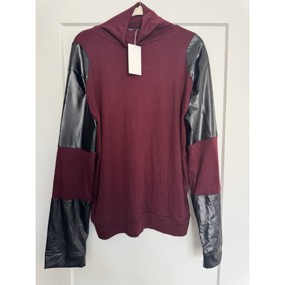 Giovanco Men’s Leather Statement Turtleneck Maroon Long Sleeve Top 3XL NWT